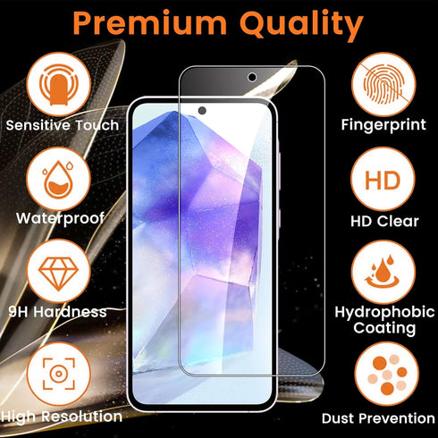 4+4 Pack Samsung Galaxy A55 5G Screen Protector, 4 Pack Tempered Glass with 4 Pack Camera Lens Protector, 9H Hardness