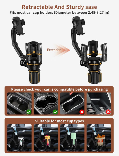 Commuters 5.31'' Phone Holders for Your Car, Adjustable Car Cup Holder Expander with Rubber Grip, Secure Hold
