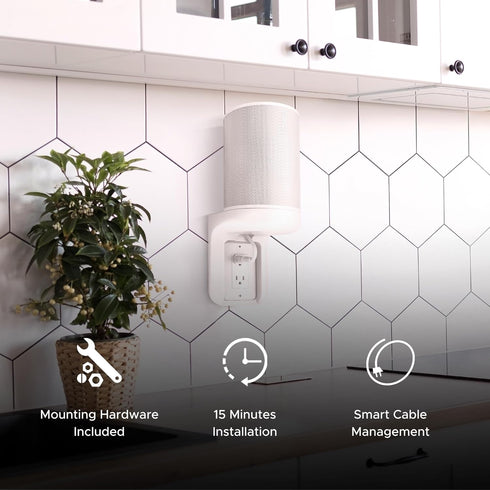 Sound Bass ERA100 Shelf Wall Outlet AC, White, Home, Compatible with Sonos ERA 100, Wall Shelf Organizer, Bathroom, Kitchen, Bedrooms, Cord Management, Easy Installation, Mounting Kit Included