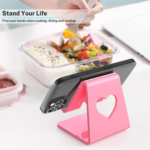 Crpich Acrylic Cell Phone Stand, Portable Pink Phone Holder for Desk, Compatible with iPhone 15 14 13 12 Pro Max