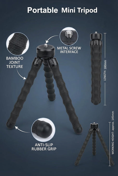 Hocoder 3, Insta360 X5 X3 X4 Mini Tripod Flexible Desktop Stand Compact Tripod Compatible with DJI Pocket Action