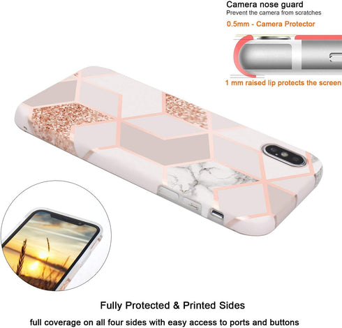 JAHOLAN Bling Glitter Sparkle Rose Gold Marble Design iPhone Xs Max Case, Clear Bumper TPU Cover
