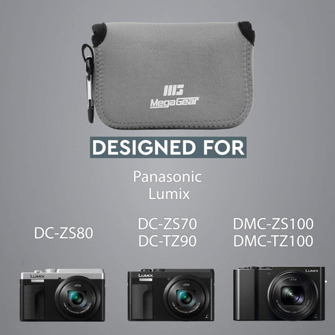 MegaGear Neoprene Camera Case Bag ''Ultra Light'' with Carabiner for Panasonic Lumix DC-ZS80, DC-ZS70, DMC-ZS100,