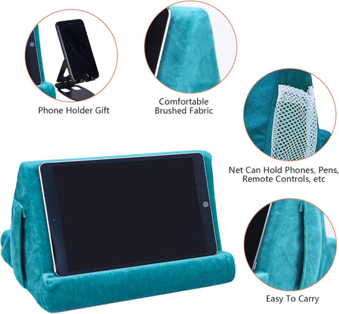 Tablet Stand Multi-Angle Tablet Pad Stand Lazy Holder Stand Soft Pad Stand Tablet Cushion Stand with Net Pocket & Phone Stands for Lap, Knee, Sofa and Bed Universal Phone Pad Stands(Light Blue)