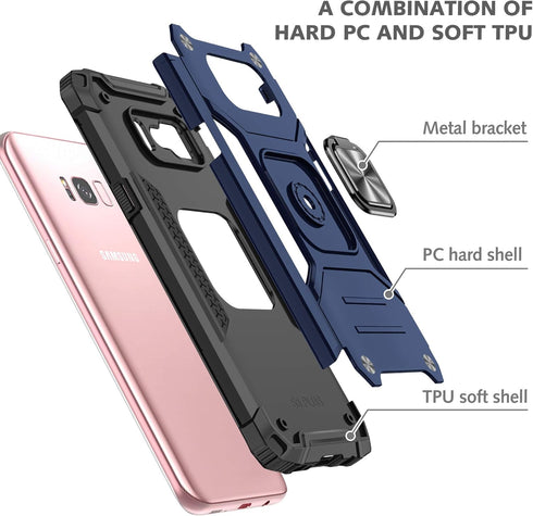 YmhxcY Galaxy S8 Armor Grade Case with Rotating Holder Kickstand, Non-Slip Hybrid Rugged Phone Case - KK Blue