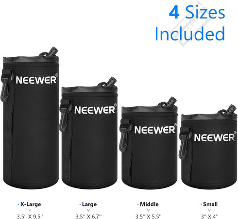 Neewer 4X Lens Case Pouch Bag with Thick Protective Neoprene for DSLR Camera Lens (Fits Canon, Nikon, Sony, Olympus,