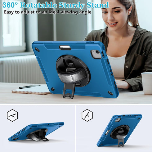 iPad Air Case for 6th/5th/4th Generation (2024/2022/2020) - Blue Cover with Screen Protector, Stand, Handle, Strap,