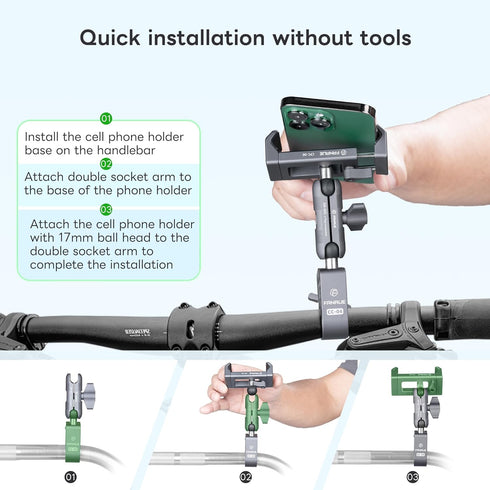 FANAUE Aluminum Phone Holder - 17mm Ball Head Compatible with Garmin Mounts for 6-8.5" Smartphones