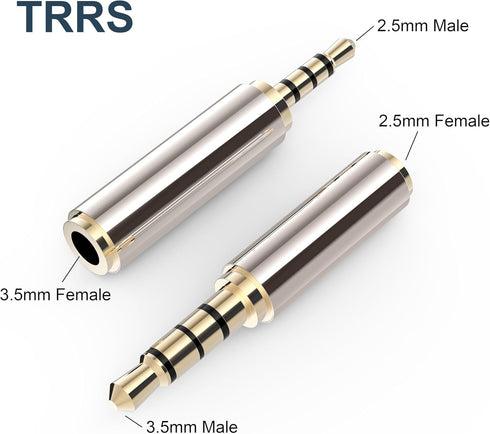 2.5mm to 3.5mm Adapter and 3.5mm to 2.5mm Adapter, Gold Plated Jack Stereo Full Metal Connector Converter for Smartphones, Headphone, Mic, Tablets Support MIC Function