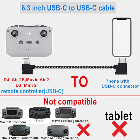 Hanatora 6.3 Inch USB C to USBC RC-N3/N2/N1/N1C Remote Controller Cable for DJI Mavic 3, Air 3S/3/2/2S, OTG Phone Cord