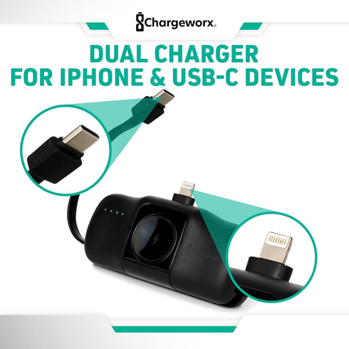 3-in-1 Portable Charger 5000 mAh Battery, Ultra-Compact with Fast Charging Support, 3-in-1 Charger for iPhone, USB-C Devices, Smartwatch, LED Battery Indicator
