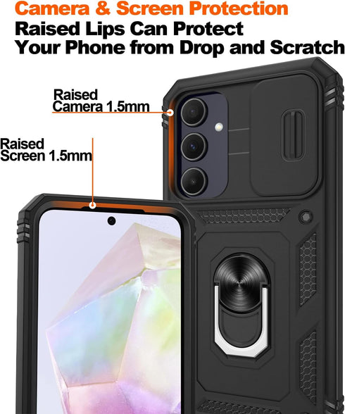 Samsung Galaxy A35 5G Case with Slide Camera Cover & Screen Protector*2, Military Grade Protective Case