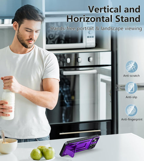 FNTCASE Heavy Duty Shockproof Cover for iPhone 15 Plus, Rugged Military Grade Protection with Kickstand, Purple
