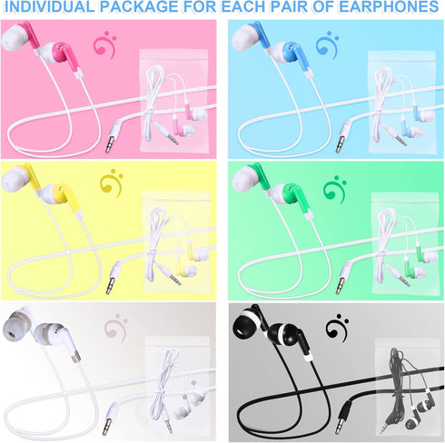 60 Pack 6 3.5mm Konohan Wired Earbuds Bulk Assorted Colors Classroom Headphones with Jack Individually Bagged in-Ear
