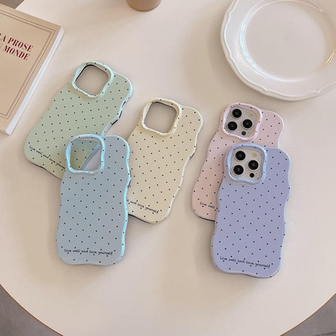 inewateri 15 15-Pink Compatible with iPhone Case with Cute Fashion Polka Dot Aesthetics Design Curly Wave Bumper Case