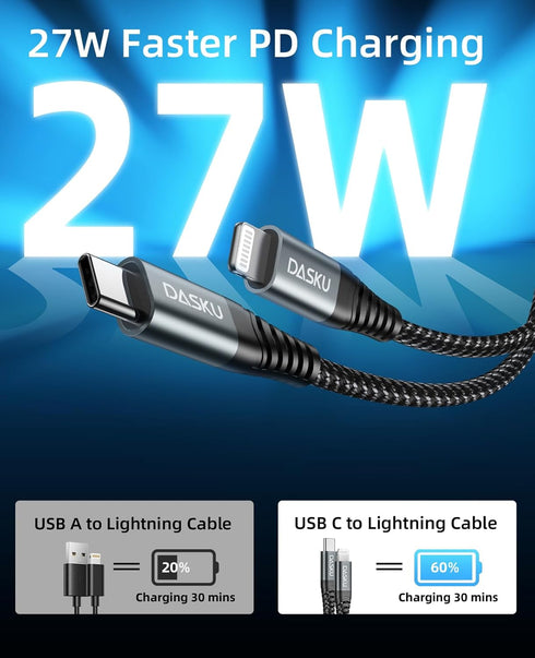 Dasku 1FT USB C to Lightning Cable, 12 inch iPhone Charging Cable, Short Fast Nylon Braided USBC iPhone Charger Cord
