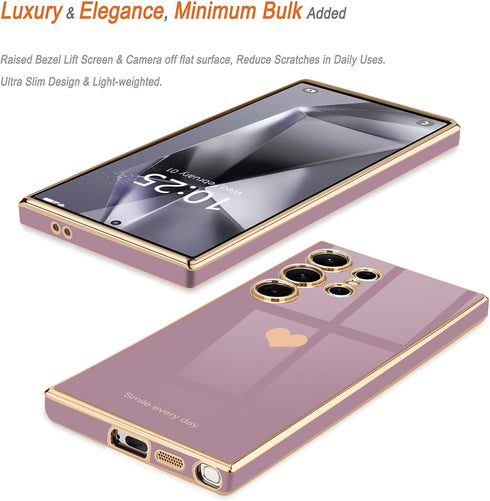 Teageo Lavender Case for Samsung Galaxy S24 Ultra 5G - Cute Love-Heart, Soft Silicone, Shockproof, Full Camera