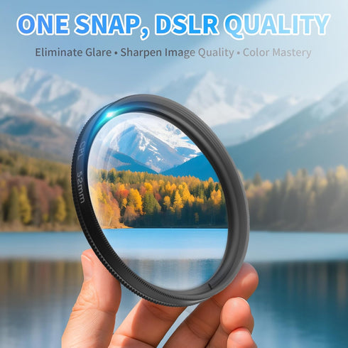 HGEKLIZV 52mm Circular Polarizing Filter Clip for Smartphones - Optical Glass CPL Lens with Rotating Frame & PU Case |