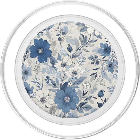 White Blue Floral Phone Popper White Blue Floral Pattern PopSockets PopGrip for MagSafe