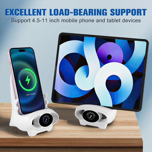 Mini Chair Wireless Fast Charger, Portable 3 in 1 Phone Holder Stand, Charging Desktop Cellphone Stand with Speaker