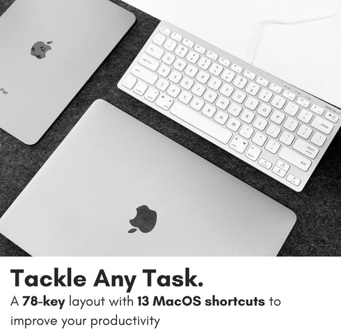 Macally Small Wired Keyboard for Mac & Windows - 78 Scissor Switch Keys, USB Mini Aluminum Keyboard