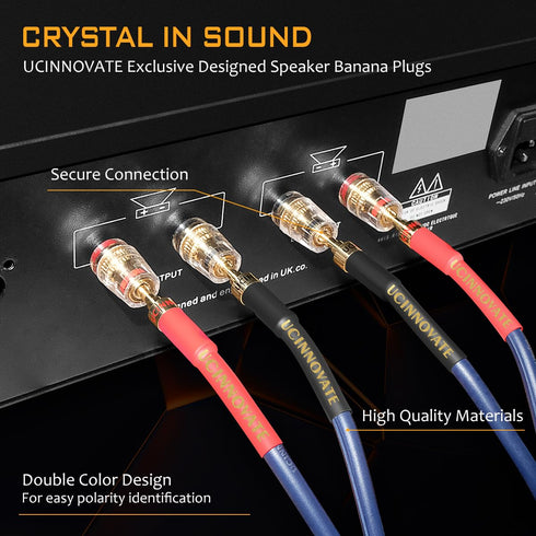 UCINNOVATE Bi-Wired Speaker Cable with Pin Banana Plugs, 13 AWG 2 Pack 9.8Ft Speaker Wire with Gold-Plated Plugs,