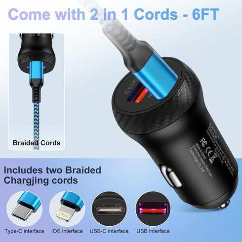 USB-C Car Charger Super Fast for iPhone 15 Pro Max 14 Pro Plus 13, 38W Dual Port Auto Charger for Galaxy S24