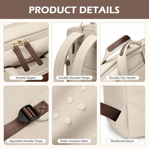 Slim Laptop Backpack for Women - Lightweight Business Computer Bag Purse for Commuting, Fits 16 Inch, Apricot