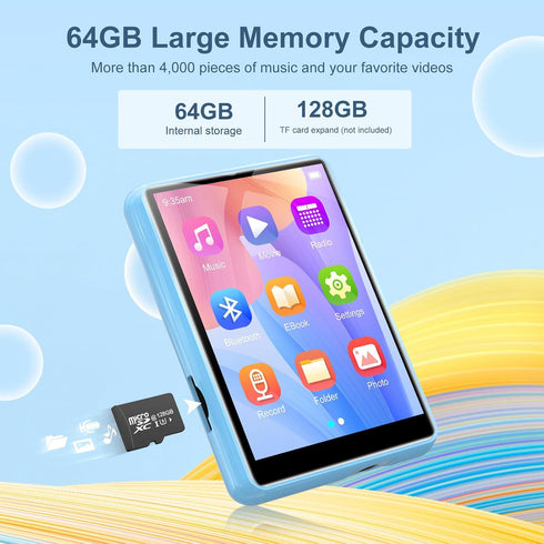 ZAQE MP3 5.3-64GB 2.4" MP3 Player with Bluetooth Portable Music Player with Full Touch Screen, Player with HD Speaker