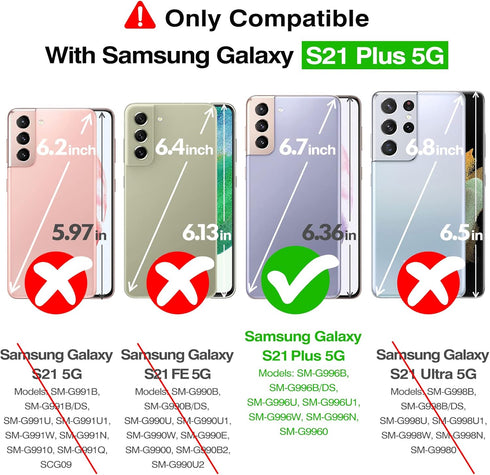 Rayboen Galaxy S21 Plus Case - Slim Shockproof Cover with 2X Soft Screen Protector, Crystal Clear Hybrid for S21+ 5G.