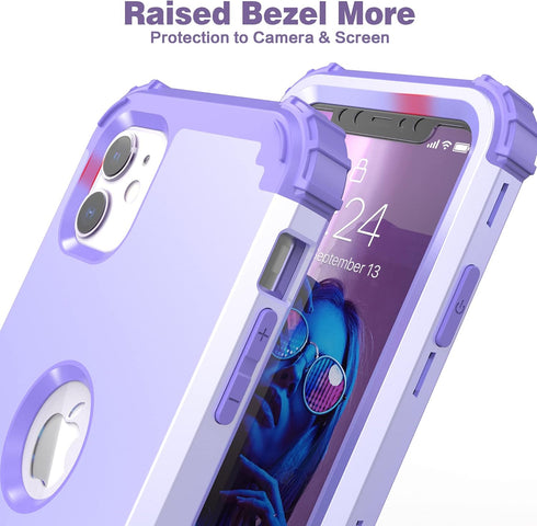 IDweel Hybrid 3 in 1 Shockproof Heavy Duty Case for iPhone 11 with Tempered Glass Screen Protector, Purple
