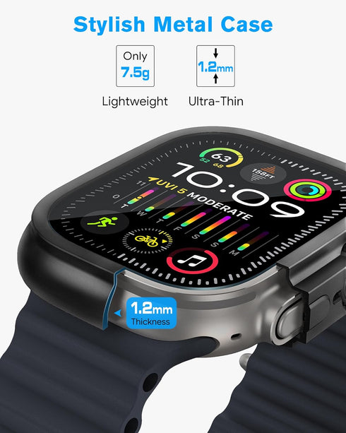 amBand Metal Case for Apple Watch Ultra 2/49mm: Rugged Bumper, 9H Tempered Glass, Ceramic-Like Back, Waterproof, Matte