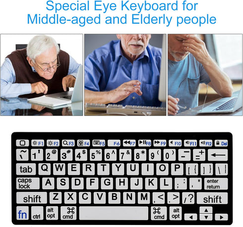 HXMJ-Large Print Mini Bluetooth Keyboard Compatible with iPad, iPhone, MacBook for Seniors and Visually Impaired, White