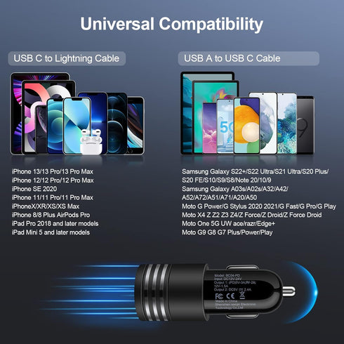 USB C Car Charger Adapter Fast Charging for Moto Edge 5G UW/One 5G UW ace/G Power/G Stylus/G Play, Samsung Galaxy