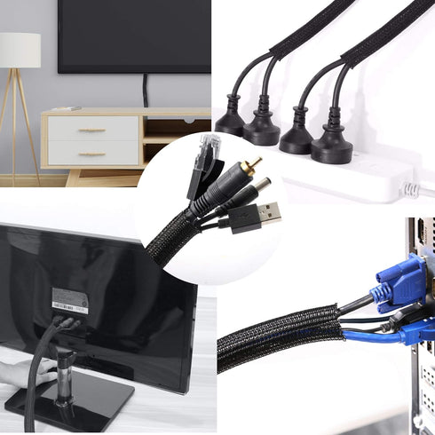 CrocSee 25ft Braided Cable Management Sleeve - 3/8 inch Cord Protector for TV/Computer/Home Theater, Black