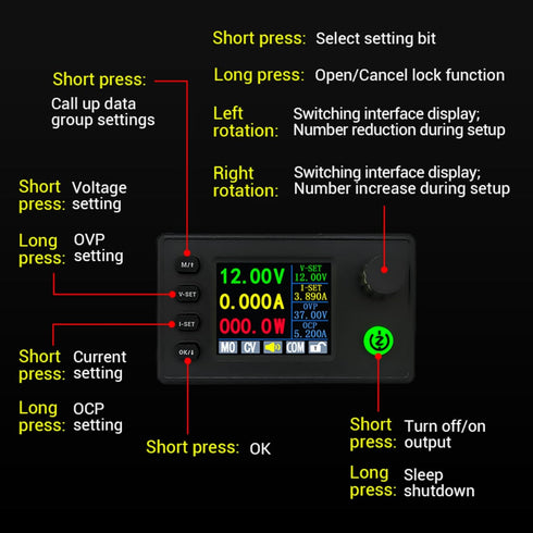 Adjustable 90W DC DC Buck Boost Power Converter, Color Display, Regulated Laboratory Power Supply, 0.5-36V Module