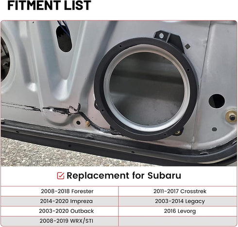 RED WOLF Front Door Speaker Adapter 6.5 Inch for Select 2008-2020 Subaru Forester Impreza Outback WRX/STI Install 6-1/2" Aftermarket Audio Speaker Spacer Ring Bracket 2 PCS
