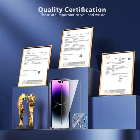 QHOHQ 3 Pack Screen Protector for iPhone 14 Pro Max 6.7 Inch, 9H Hardness, Ultra HD, Scratch Resistant
