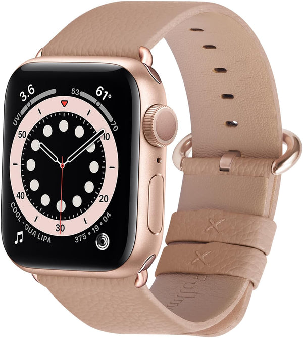 Fullmosa Leather Bands for Apple Watch Band 41mm 40mm 38mm 42mm, Beige/Rose Gold - Compatible with iWatch Series
