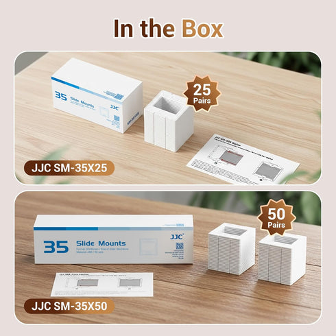 JJC 50 35mm 50 Pairs Slide Film Mounts to Holder Sheets of Film, with Snap-in Design & Precisely Position, Premium