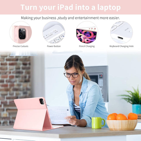 Keyboard Case for iPad Air 11 inch 2024 & iPad Pro 11 inch, Detachable Bluetooth Keyboard with Pencil Holder (Pink)