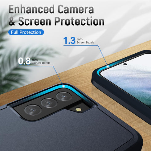 Samsung Galaxy S21 Heavy-Duty Case with HD Screen Protector, Rugged Shockproof, Military Grade Drop Tested, Blue.