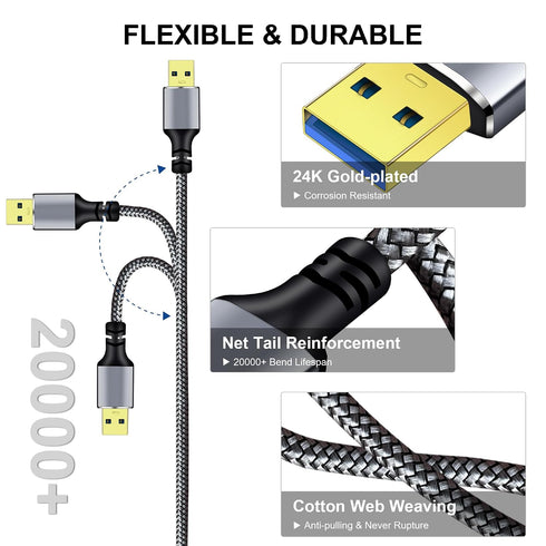 3.0 20Ft, 20FT) Tan QY USB A to A Male Cable USB Male to Male Cable Double End USB Cord Compatible with Hard Drive