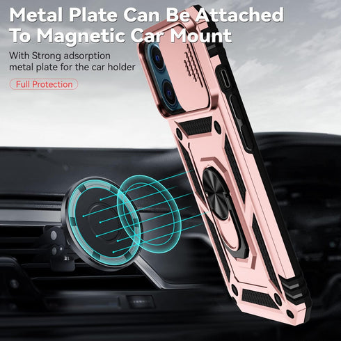 iPhone 12 Pro Max Case with Camera Cover & Kickstand, Impact-Resistant Shockproof Protective Bumper (Rose Gold)