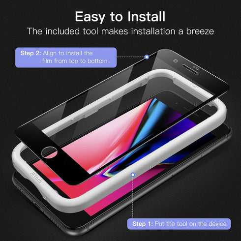 JETech Full Coverage Screen Protector for iPhone SE 3 (2022)/SE 2 (2020)/8/7 4.7-Inch, Black Edge, Case-Friendly, 3-Pack