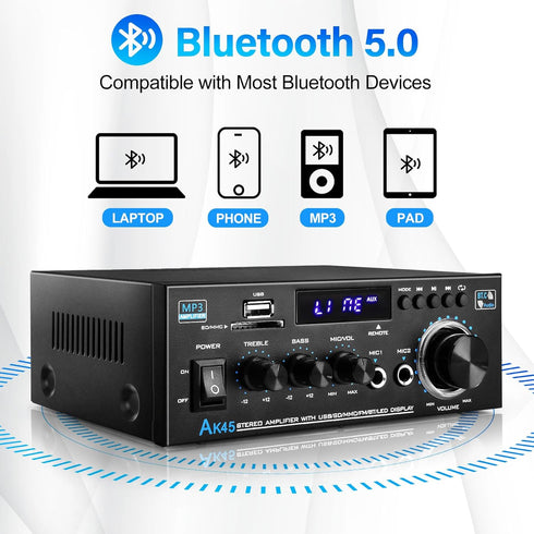 Home Audio Power Amplifier with Bluetooth, 100Wx2 Stereo Receiver, Dmyond Home Amplifiers with FM Radio USB, AUX, RCA