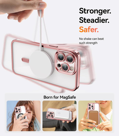 Meifigno Candy Mag Series Case for iPhone 15 Pro Max, Rose Gold, Full Camera Protection, MagSafe Compatible, Glitter