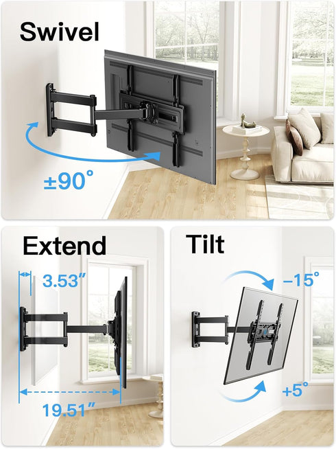 Pipishell Full Motion TV Wall Mount for Most 26-60 inch Flat & Curved TVs, Adjustable Bracket, Max VESA 400x400mm