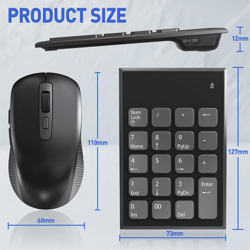 Yeemie Pro 19 3 2.4GHz Wireless Number Pad and Mouse Combo, Key USB Keypad and Adjustable DPI Silent Mouse, Ultra Slim
