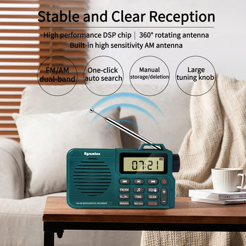 Portable AM/FM Radio, Digital Bluetooth 5.0 Radio Speaker with Alarm and Sleep Function, Large Display